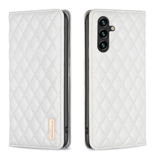 Samsung Galaxy A56 5G Diamond Lattice Magnetic Leather Flip Phone Case - White
