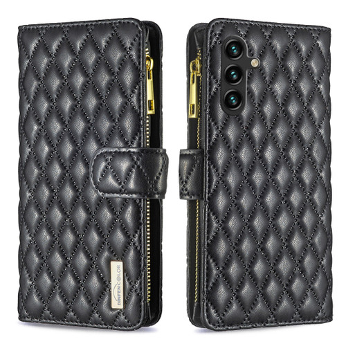 Samsung Galaxy A56 5G Diamond Lattice Zipper Wallet Leather Flip Phone Case - Black