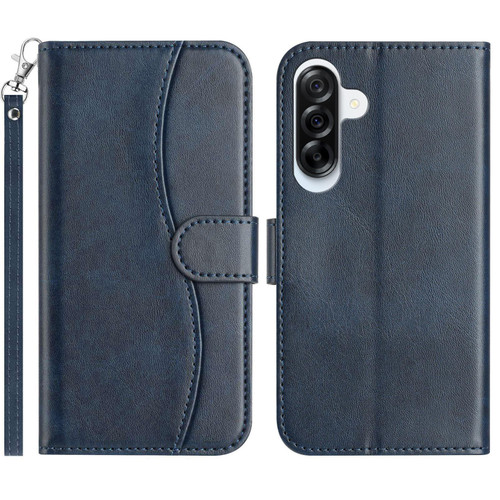 Samsung Galaxy A56 5G Dual-Folded S-shape Leather Phone Case - Navy Blue