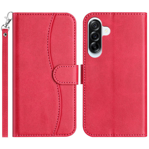 Samsung Galaxy A56 5G Dual-Folded S-shape Leather Phone Case - Rose Red Samsung Galaxy A56 5G Dual-Folded S-shape Leather Phone Case - Rose Red