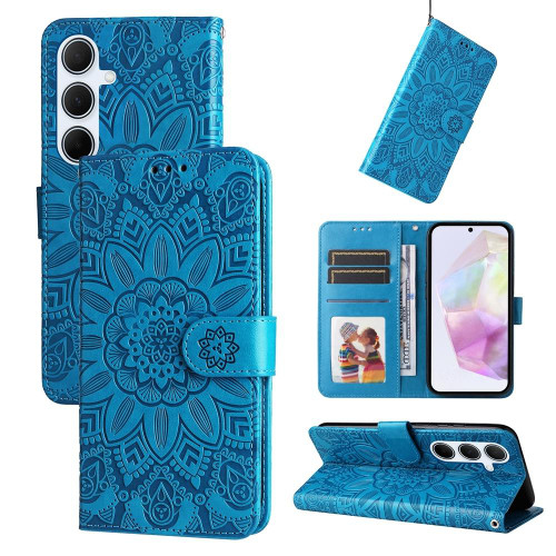 Samsung Galaxy A56 5G Embossed Sunflower Leather Phone Case - Blue Samsung Galaxy A56 5G Embossed Sunflower Leather Phone Case - Blue