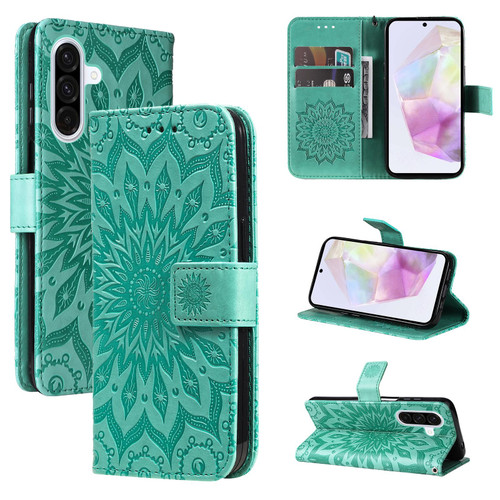 Samsung Galaxy A56 5G Embossed Sunflower Pattern Flip Leather Phone Case - Green Samsung Galaxy A56 5G Embossed Sunflower Pattern Flip Leather Phone Case - Green