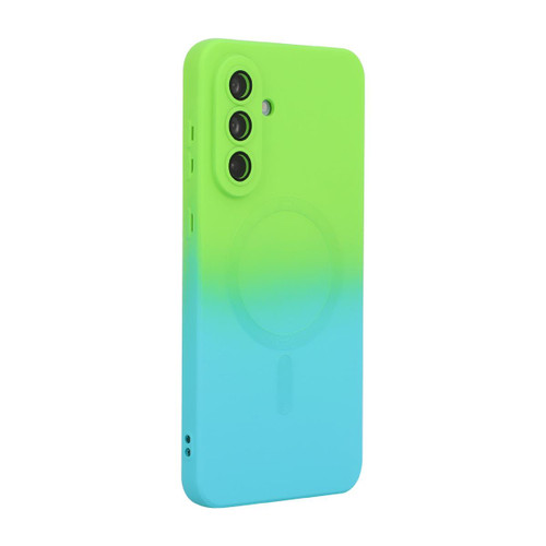 Samsung Galaxy A56 5G ENKAY Hat-Prince MagSafe Rainbow Gradient Silicone Phone Case with Lens Film - Green Blue