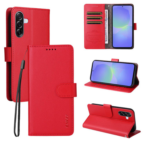 Samsung Galaxy A56 5G ENKAY RFID Blocking Wallet Kickstand Litchi Texture Leather Phone Case - Red