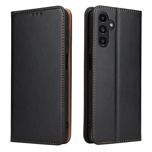 Samsung Galaxy A56 5G Fierre Shann PU Genuine Leather Texture Phone Case - Black