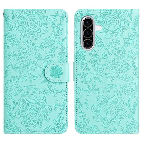 Samsung Galaxy A56 5G Floral Embossed Pattern Leather Phone Case - Light Green