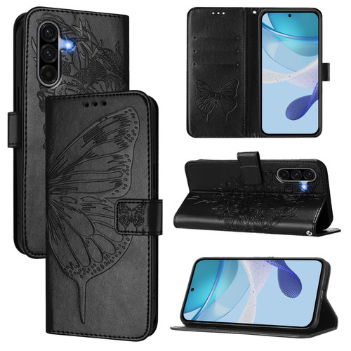 Samsung Galaxy A56 5G Global Embossed Butterfly Leather Phone Case - Black Samsung Galaxy A56 5G Global Embossed Butterfly Leather Phone Case - Black