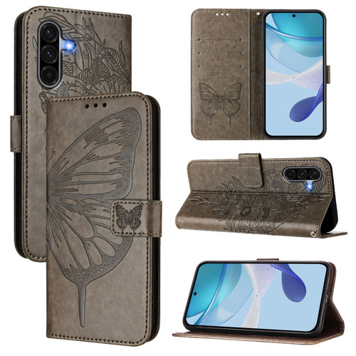 Samsung Galaxy A56 5G Global Embossed Butterfly Leather Phone Case - Grey Samsung Galaxy A56 5G Global Embossed Butterfly Leather Phone Case - Grey