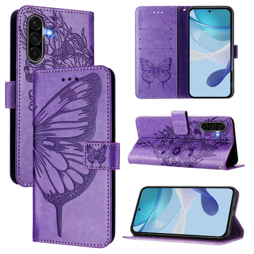 Samsung Galaxy A56 5G Global Embossed Butterfly Leather Phone Case - Light Purple Samsung Galaxy A56 5G Global Embossed Butterfly Leather Phone Case - Light Purple