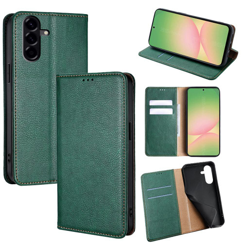 Samsung Galaxy A56 5G Gloss Oil Solid Color Magnetic Leather Phone Case - Green