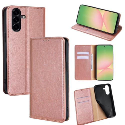 Samsung Galaxy A56 5G Gloss Oil Solid Color Magnetic Leather Phone Case - Rose Gold