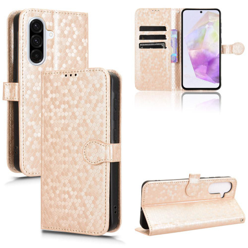 Samsung Galaxy A56 5G Honeycomb Dot Texture Leather Phone Case - Gold Samsung Galaxy A56 5G Honeycomb Dot Texture Leather Phone Case - Gold