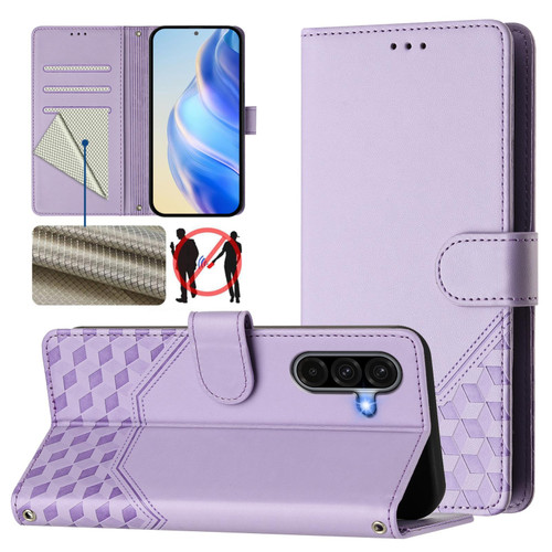 Samsung Galaxy A56 5G Honeycomb Embossing RFID Leather Phone Case - Light Purple Samsung Galaxy A56 5G Honeycomb Embossing RFID Leather Phone Case - Light Purple