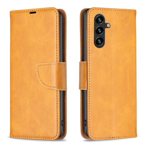 Samsung Galaxy A56 5G Lambskin Texture Pure Color Flip Leather Phone Case - Yellow Samsung Galaxy A56 5G Lambskin Texture Pure Color Flip Leather Phone Case - Yellow