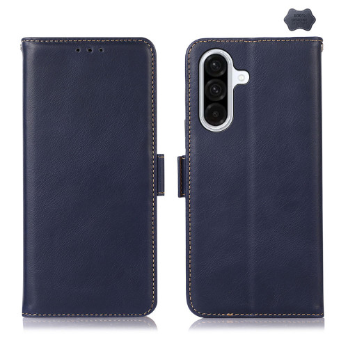 Samsung Galaxy A56 5G Magnetic Crazy Horse Texture Genuine Leather RFID Phone Case - Blue