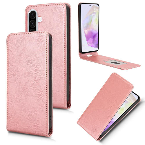 Samsung Galaxy A56 5G Magnetic Vertical Flip Leather Phone Case - Rose Gold