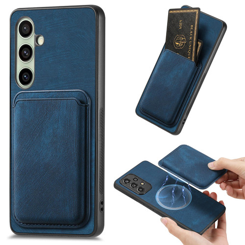 Samsung Galaxy A56 5G Retro Leather Card Bag Magnetic Phone Case - Blue