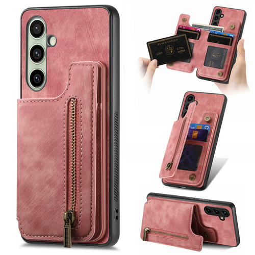 Samsung Galaxy A56 5G Retro Leather Zipper Wallet Back Phone Case - Pink
