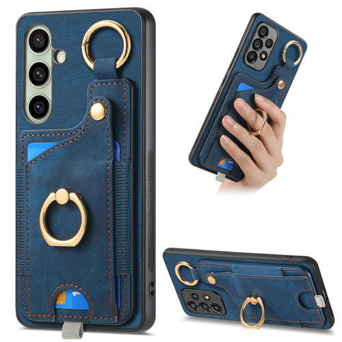 Samsung Galaxy A56 5G Retro Skin-feel Ring Card Bag Phone Case with Hang Loop - Blue