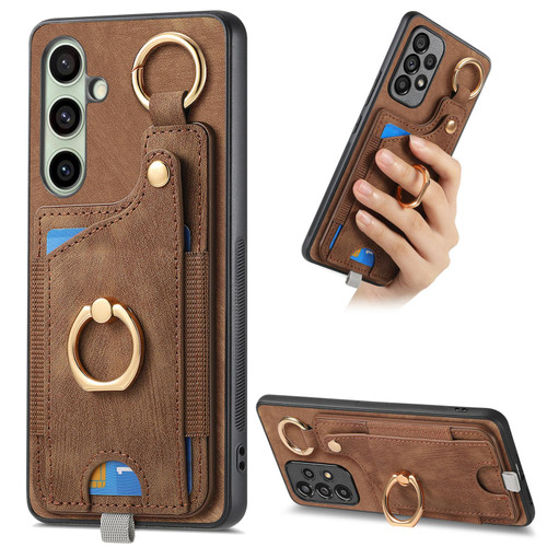 Samsung Galaxy A56 5G Retro Skin-feel Ring Card Bag Phone Case with Hang Loop - Brown