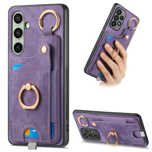 Samsung Galaxy A56 5G Retro Skin-feel Ring Card Bag Phone Case with Hang Loop - Purple