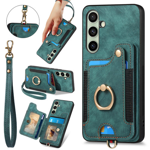 Samsung Galaxy A56 5G Retro Skin-feel Ring Multi-card Wallet Phone Case - Green Samsung Galaxy A56 5G Retro Skin-feel Ring Multi-card Wallet Phone Case - Green