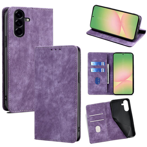 Samsung Galaxy A56 5G RFID Anti-theft Brush Magnetic Leather Phone Case - Purple