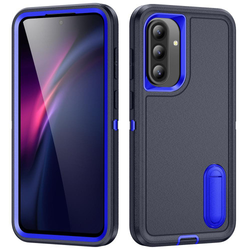 Samsung Galaxy A56 5G Rugged PC Hybrid Silicone Phone Case with Holder - Dark Blue+Royal Blue