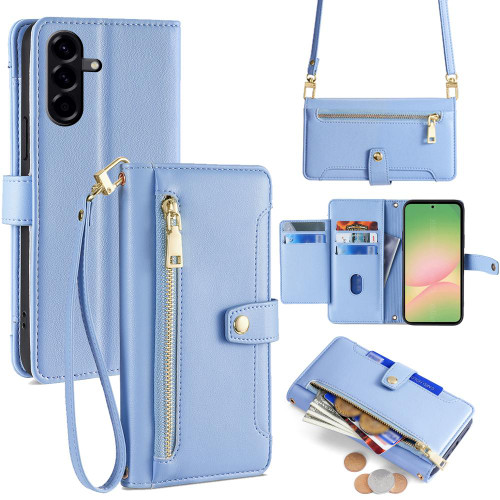 Samsung Galaxy A56 5G Sheep Texture Cross-body Zipper Wallet Leather Phone Case - Blue