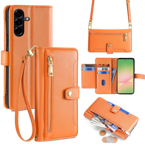Samsung Galaxy A56 5G Sheep Texture Cross-body Zipper Wallet Leather Phone Case - Orange