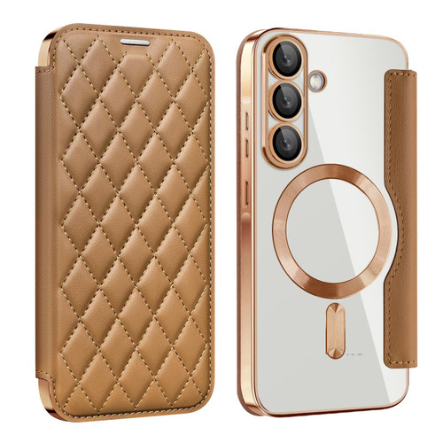 Samsung Galaxy A56 5G Shield MagSafe RFID Anti-theft Rhombus Leather Phone Case - Brown