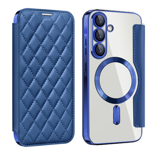 Samsung Galaxy A56 5G Shield MagSafe RFID Anti-theft Rhombus Leather Phone Case - Dark Blue