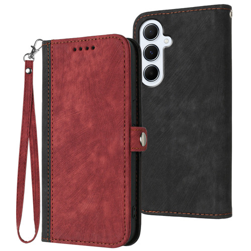 Samsung Galaxy A56 5G Side Buckle Double Fold Hand Strap Leather Phone Case - Red Samsung Galaxy A56 5G Side Buckle Double Fold Hand Strap Leather Phone Case - Red