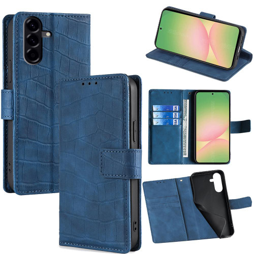 Samsung Galaxy A56 5G Skin Feel Crocodile Magnetic Clasp Leather Phone Case - Blue
