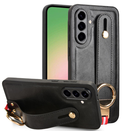 Samsung Galaxy A56 5G Wristband Leather Back Phone Case - Black Samsung Galaxy A56 5G Wristband Leather Back Phone Case - Black
