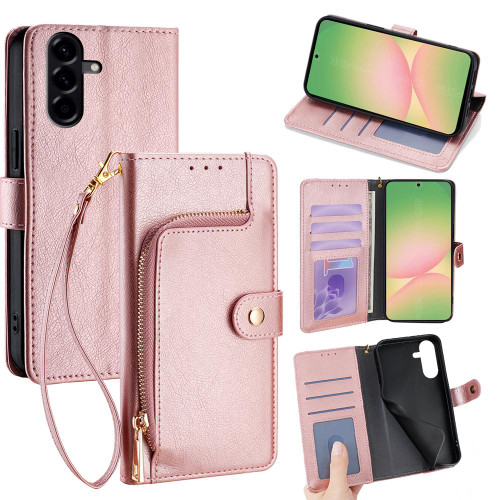 Samsung Galaxy A56 5G Zipper Bag Leather Phone Case - Rose Gold