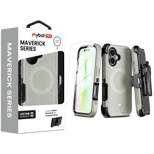 MyBat Pro Maverick Series MagSafe Case w/ Holster and Tempered Glass for Apple iPhone 17 - Grey