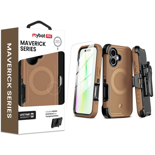 MyBat Pro Maverick Series MagSafe Case w/ Holster and Tempered Glass for Apple iPhone 17 - Brown