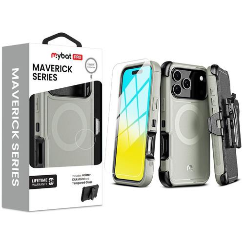 MyBat Pro Maverick Series MagSafe Case w/ Holster and Tempered Glass for Apple iPhone 17 Pro - Grey