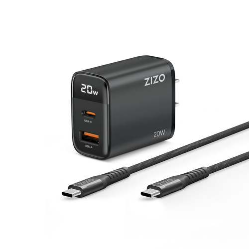 ZIZO PowerVault 20W Charger Bundle with 4FT Braided Nylon USB-C Cable - Black