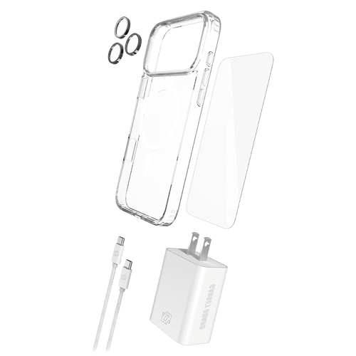 Gadget Guard - 5 In 1 Bundle Includes Magsafe Case / Camera Lens Protector / Glass Screen Protector / 30w Charging Block / 1.8m Cable for Apple iPhone 17 Pro - Clear