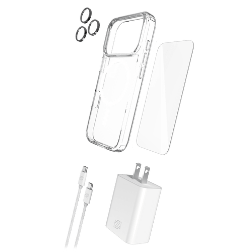 Gadget Guard - 5 In 1 Bundle Includes Magsafe Case / Camera Lens Protector / Glass Screen Protector / 30w Charging Block / 1.8m Cable for Apple iPhone 17 Pro Max - Clear