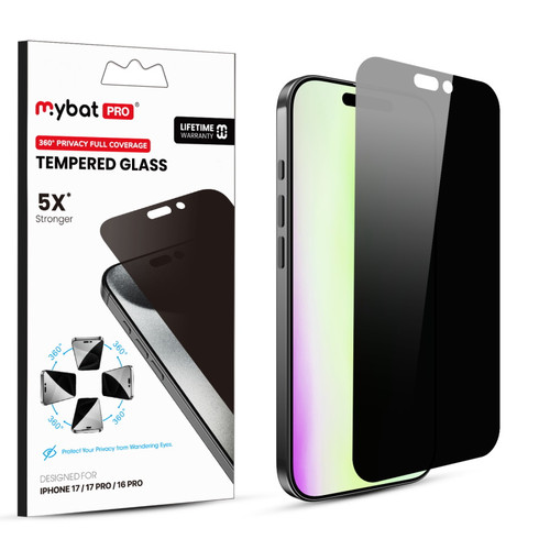 MyBat Pro 360-degree Privacy Full Coverage Tempered Glass for Apple iPhone 17/iPhone 17 Pro / 16 Pro - Black