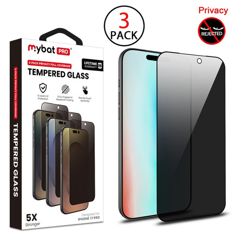 MyBat Pro Privacy Full Coverage Tempered Glass Screen Protector (3-pack) for Apple iPhone 17 Pro - Black