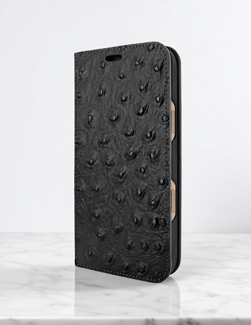 Piel Frama 542 Black Ostrich Folio Style Magnetic Leather Case for iPhone 17 Pro Max