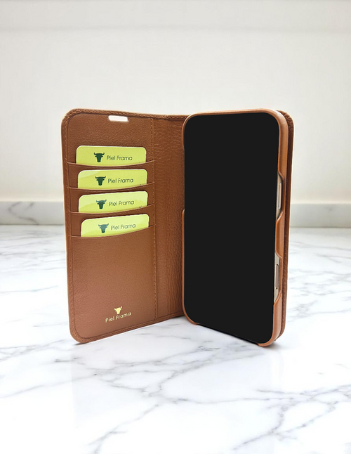 Piel Frama 537 Tan Folio Style Magnetic Leather Case for iPhone 17 Pro