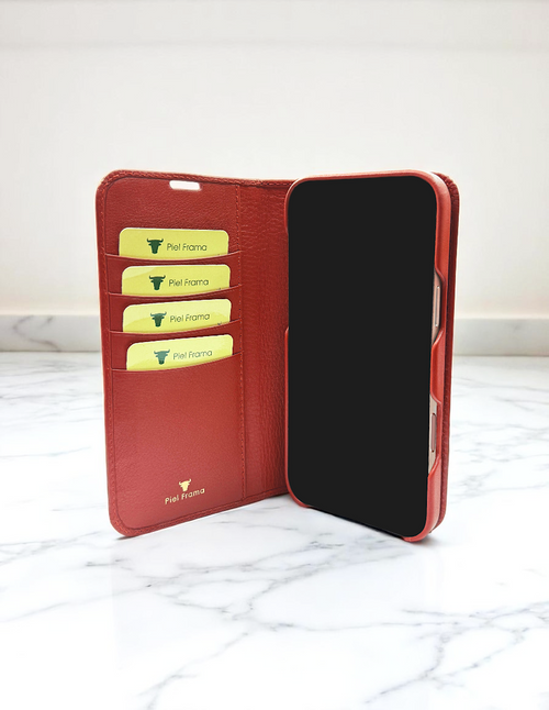 Piel Frama 537 Red Folio Style Magnetic Leather Case for iPhone 17 Pro