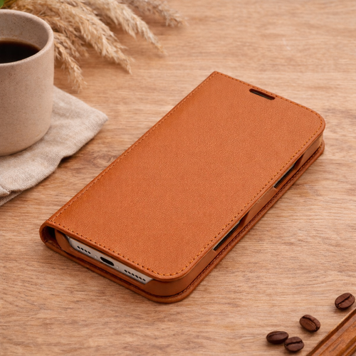 Piel Frama 527 Tan Folio Style Magnetic Leather Case for iPhone 17