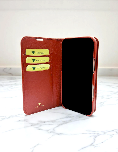 Piel Frama 527 Red Folio Style Magnetic Leather Case for iPhone 17
