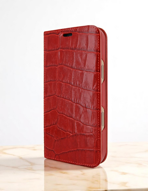 Piel Frama 527 Red Crocodile Folio Style Magnetic Leather Case for iPhone 17